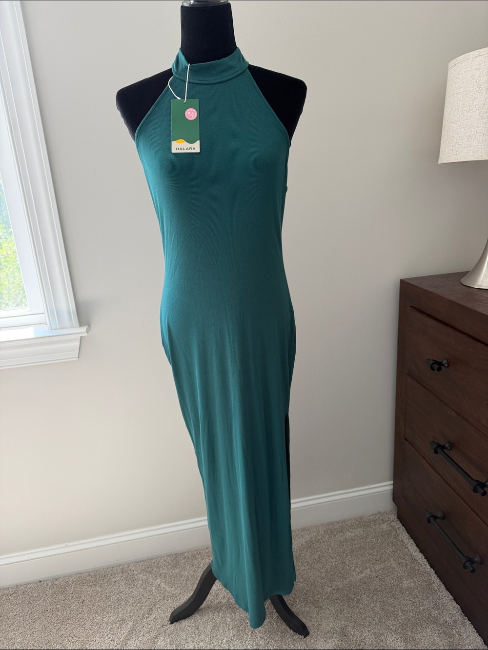 HALARA Teal Halter Maxi Dress